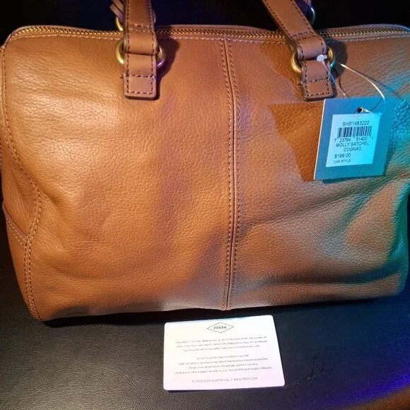 NWT Fossil Molly Satchel Soft Pebbled Leather in Cognac with Detachable Strap - Picture 2 of 13